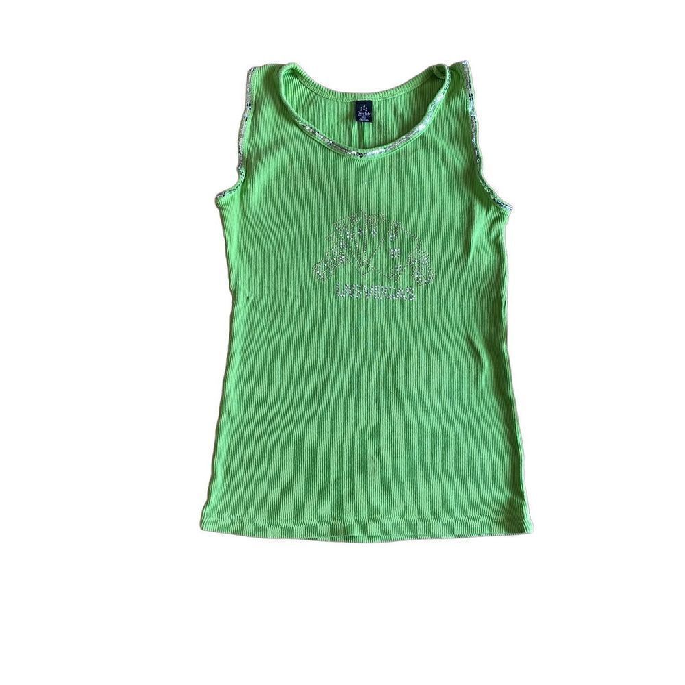 Vintage, classy lady, neon green embellished, Las Vegas, sequin tank top size XL
